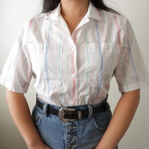 Vintage white striped collared button down shirt